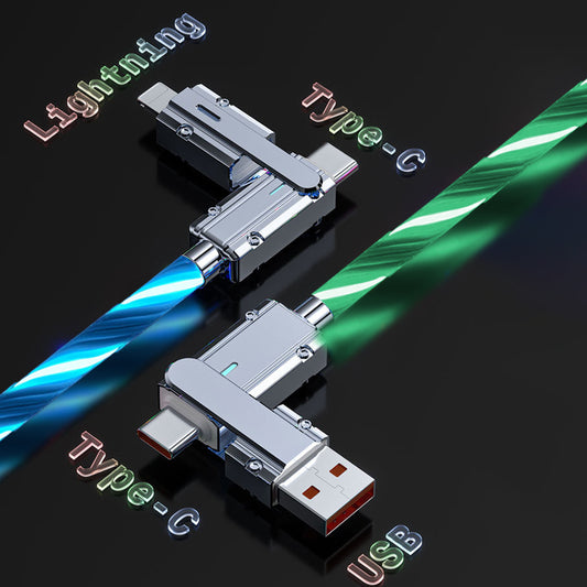 Mokongfu 120W 4-in-1 LED Charging Cable – 120W Fast Charge, USB-A/C, EVA Case Included(Blue and Green light)