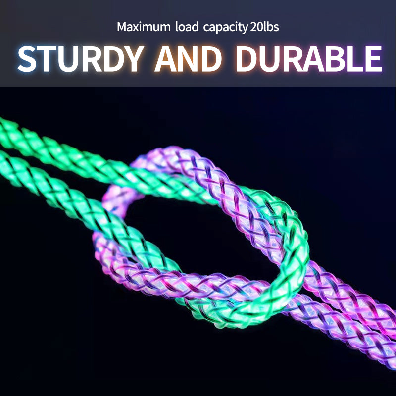 Mokongfu 120W 4-in-1 LED Charging Cable – 120W Fast Charge, USB-A/C, EVA Case Included(Braided Colorful light)