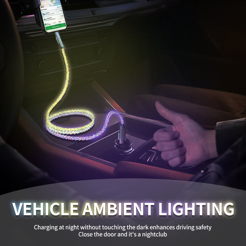 Mokongfu 120W 4-in-1 LED Charging Cable – 120W Fast Charge, USB-A/C, EVA Case Included(Braided Colorful light)