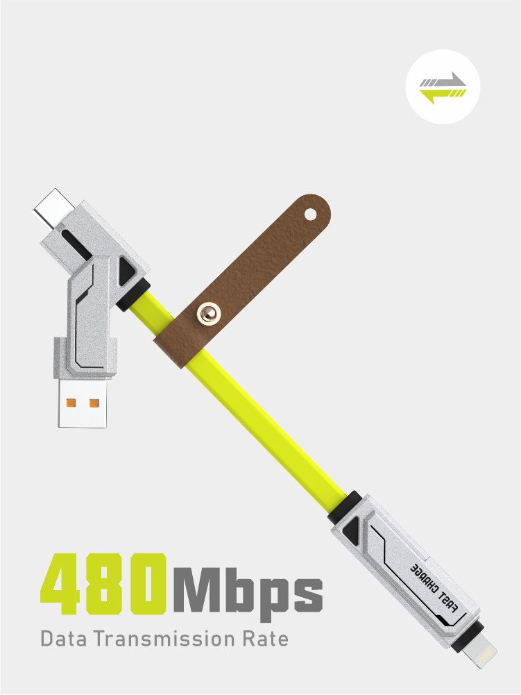 STYLEPIE 240W 4-in-1 Keychain Charging Cable – USB-C, Lightning, Fast Charge & Sync, Zinc Alloy, Travel-Ready