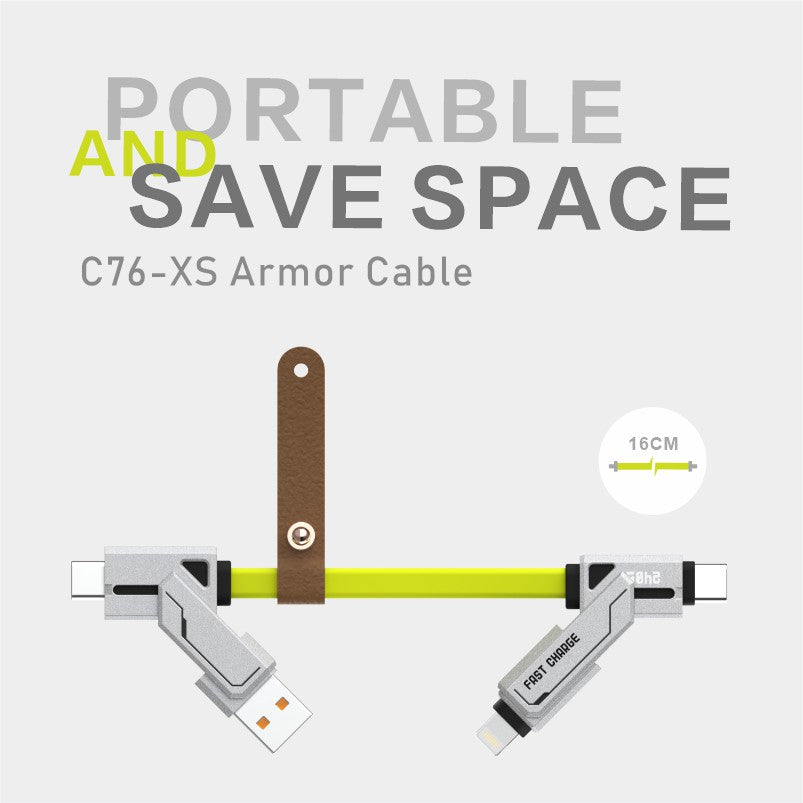 STYLEPIE 240W 4-in-1 Keychain Charging Cable – USB-C, Lightning, Fast Charge & Sync, Zinc Alloy, Travel-Ready