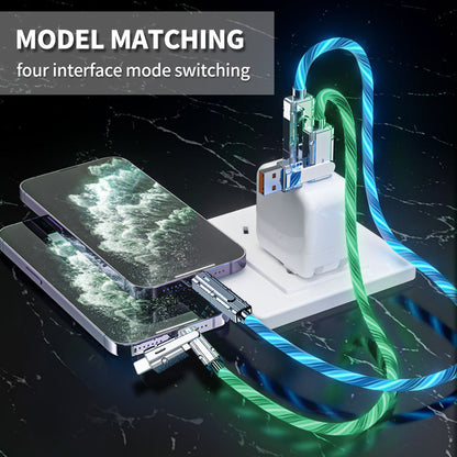 Mokongfu 120W 4-in-1 LED Charging Cable – 120W Fast Charge, USB-A/C, EVA Case Included（Blue and Green light）