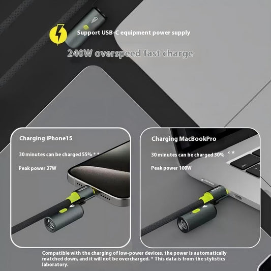 STYLEPIE 240W 4-in-1 USB-C Survival Charging Cable – Fast Charge + Arc Igniter + LED Light – Nylon Braided for iPhone 15/16, Samsung, MacBook