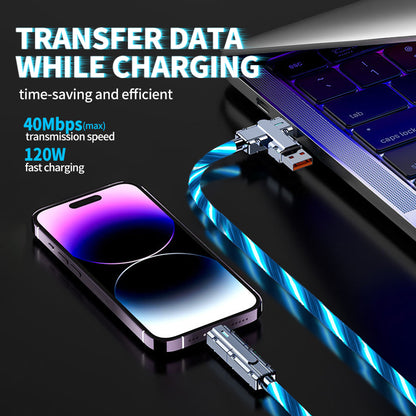 Mokongfu 120W 4-in-1 LED Charging Cable – 120W Fast Charge, USB-A/C, EVA Case Included（Blue and Green light）