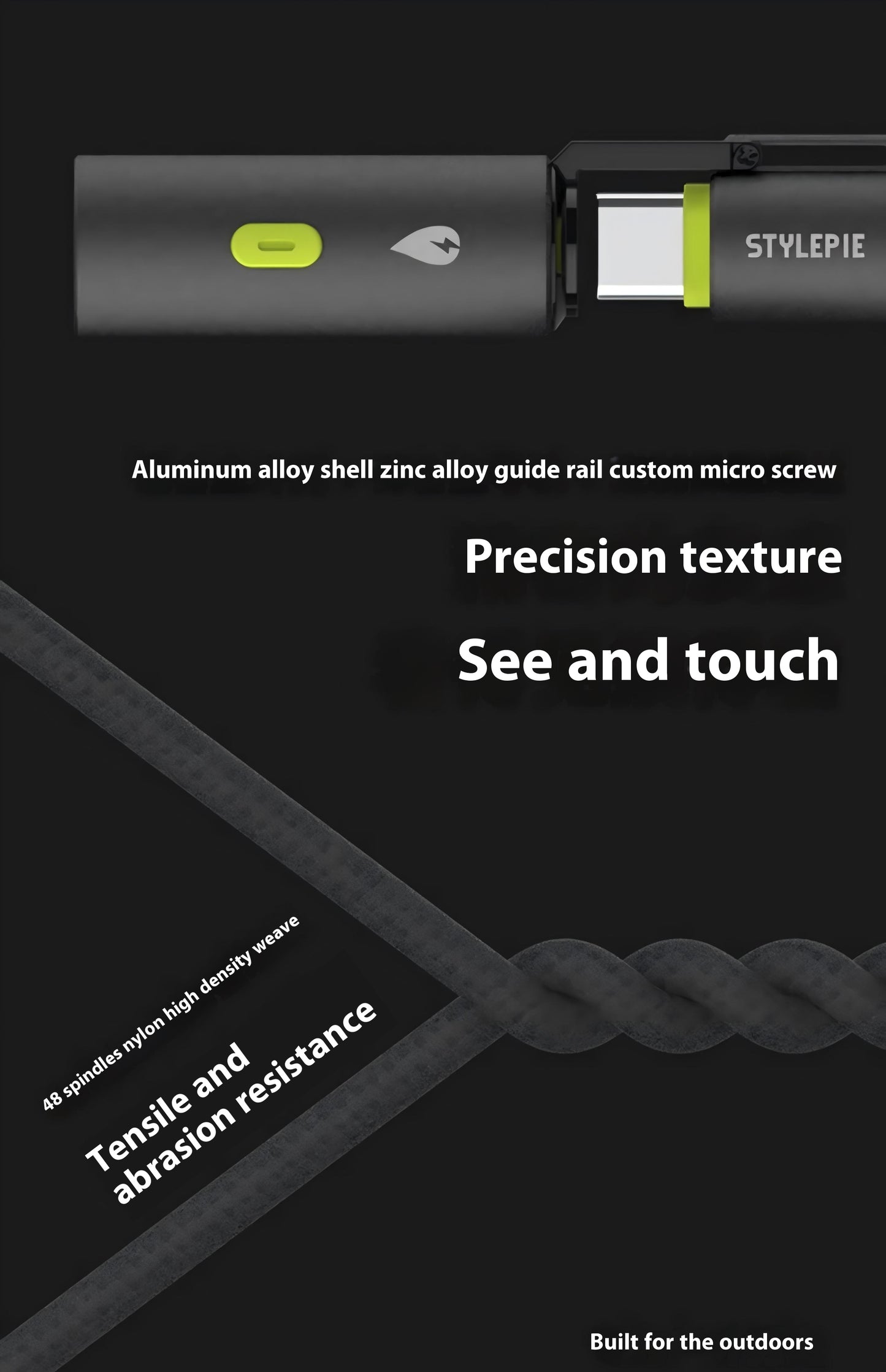 STYLEPIE 240W 4-in-1 USB-C Survival Charging Cable – Fast Charge + Arc Igniter + LED Light – Nylon Braided for iPhone 15/16, Samsung, MacBook
