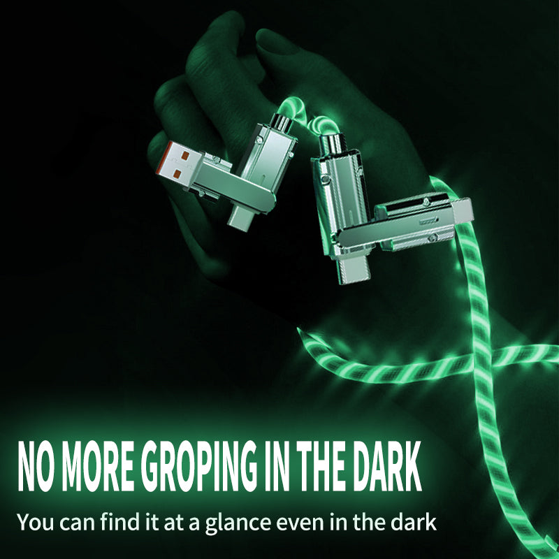 Mokongfu 120W 4-in-1 LED Charging Cable – 120W Fast Charge, USB-A/C, EVA Case Included（Blue and Green light）