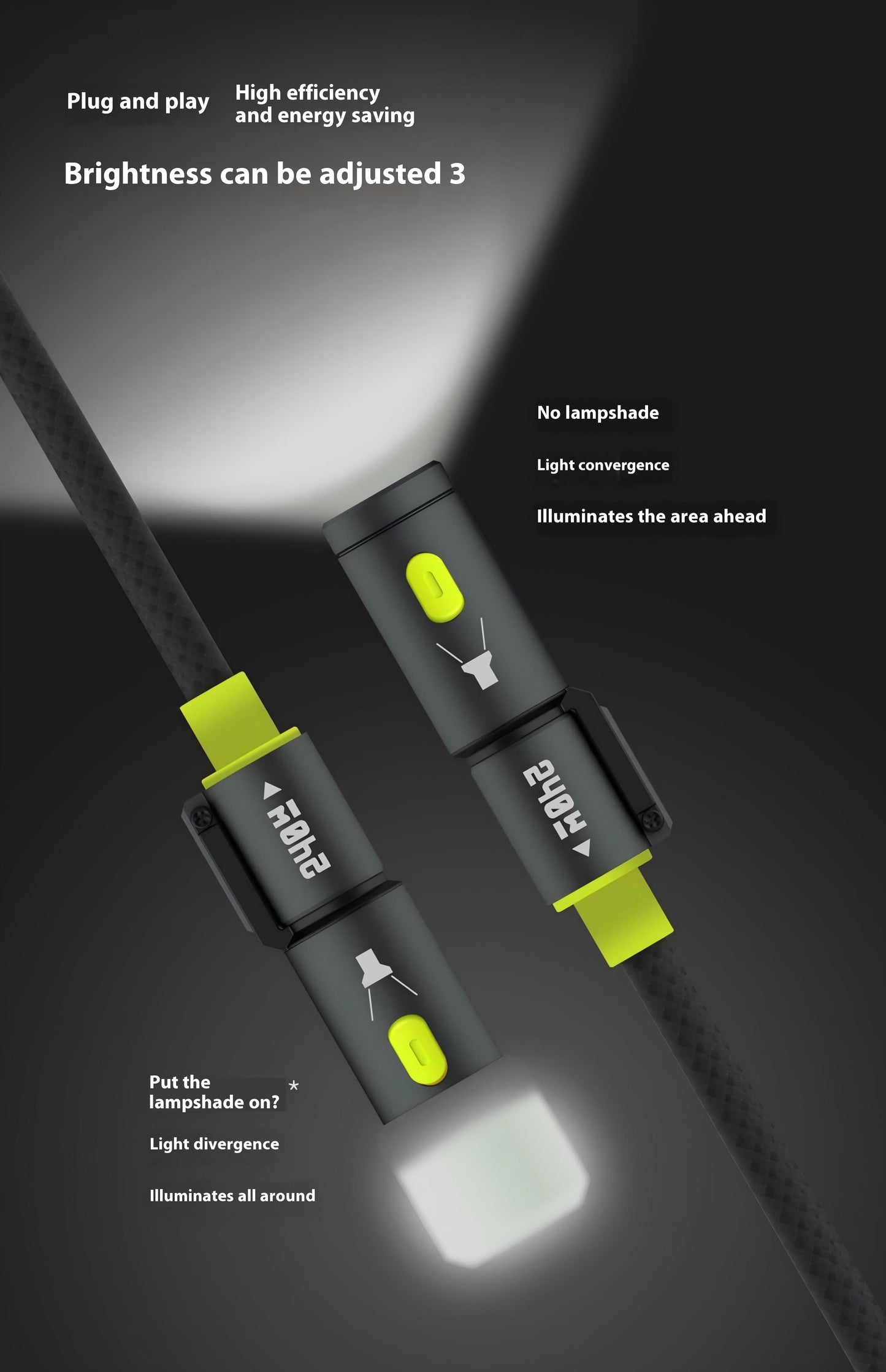 STYLEPIE 240W 4-in-1 USB-C Survival Charging Cable – Fast Charge + Arc Igniter + LED Light – Nylon Braided for iPhone 15/16, Samsung, MacBook