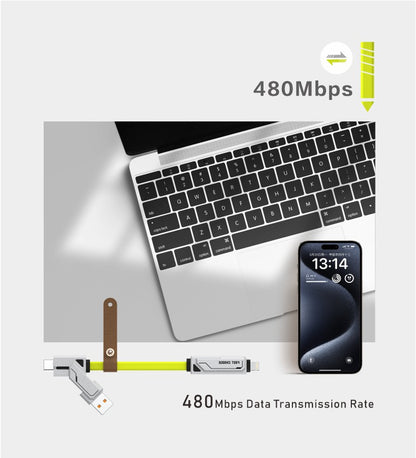 STYLEPIE 240W 4-in-1 Keychain Charging Cable – USB-C, Lightning, Fast Charge & Sync, Zinc Alloy, Travel-Ready